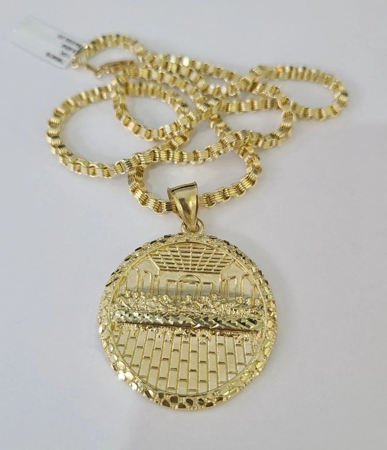 Real 10k Gold Byzantine Necklace Last Supper Nugget 20"-30" 3mm Pendant SET - Image 4