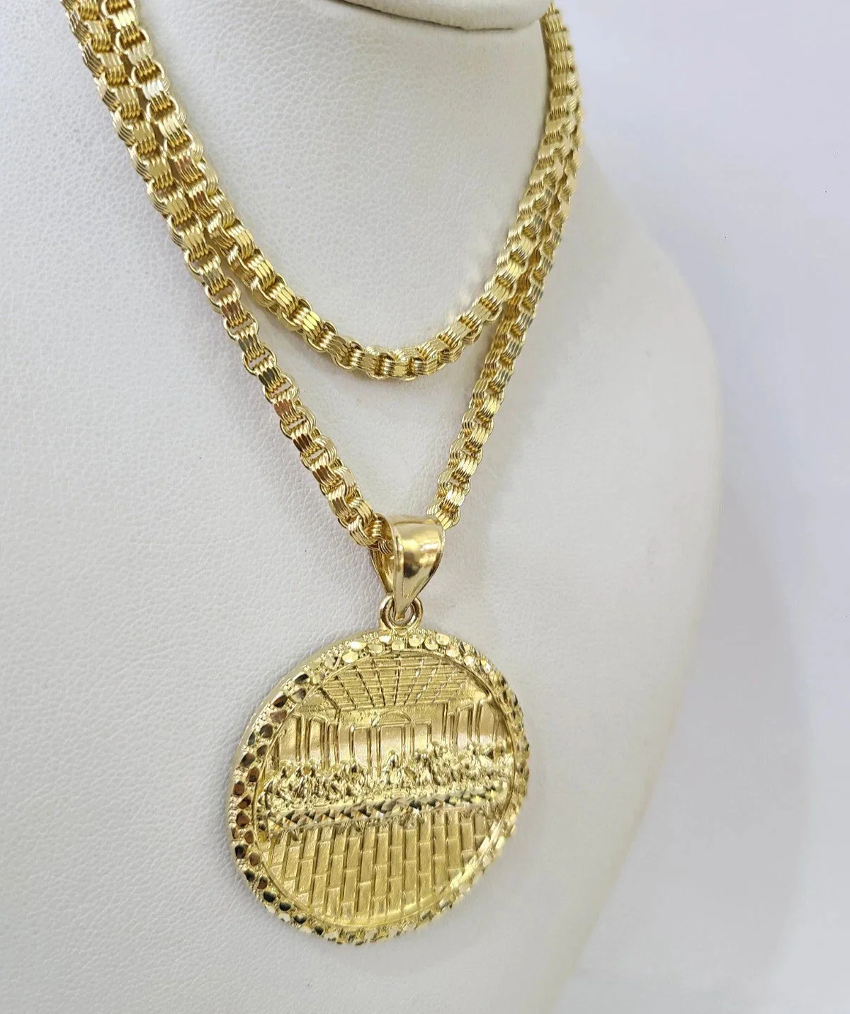 Real 10k Gold Byzantine Necklace Last Supper Nugget 20"-30" 3mm Pendant SET - Image 6