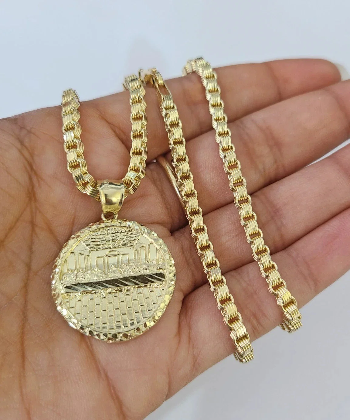 Real 10k Gold Byzantine Necklace Last Supper Nugget Pendant 20-30 inches 3mm SET - Image 3
