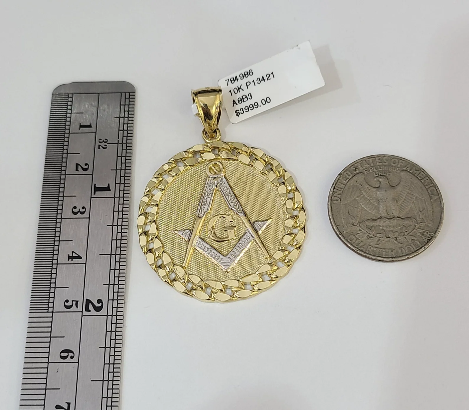 Real 10k Gold Byzantine Necklace Masonic Pendant Charm SET Chain 20"-30" 4mm - Image 5