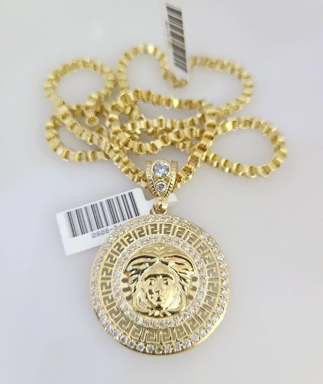 Real 10k Gold Byzantine Necklace Medusa Head Charm SET Chain 20-30" 3mm Pendant - Image 5