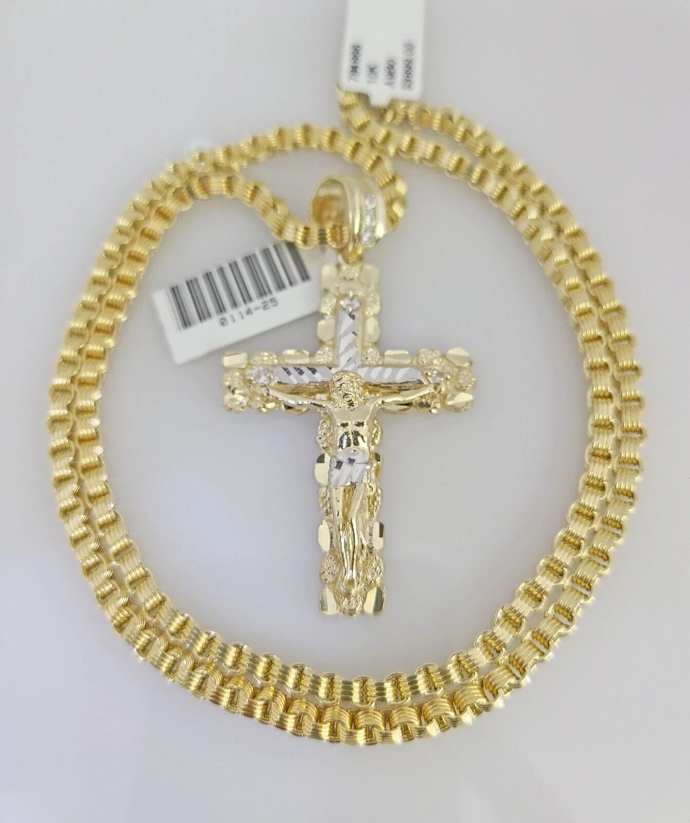 Real 10k Gold Byzantine Necklace Nugget Cross Charm SET Chain 20-30" 3mm Pendant