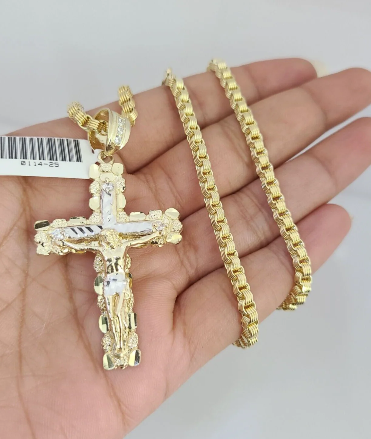 Real 10k Gold Byzantine Necklace Nugget Cross Charm SET Chain 20-30" 3mm Pendant - Image 2