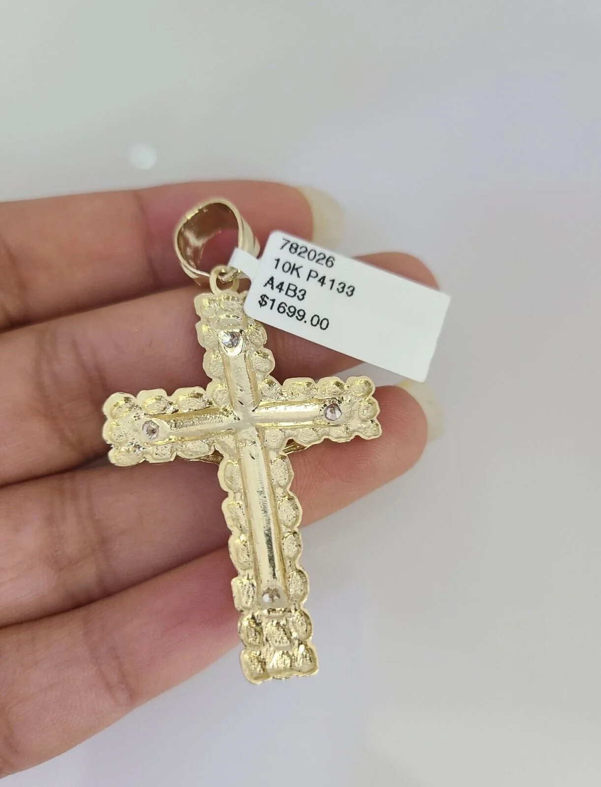 Real 10k Gold Byzantine Necklace Nugget Cross Charm SET Chain 20-30" 3mm Pendant - Image 7