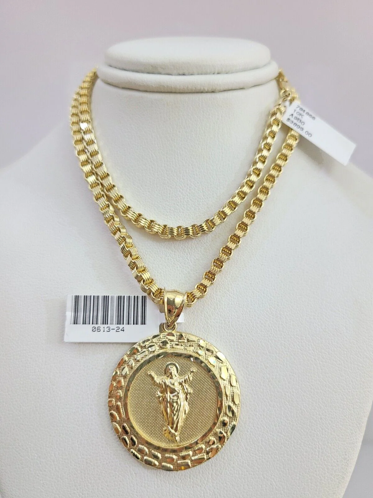 Real 10k Gold Byzantine Necklace Nugget Jesus Charm SET Chain 20-30" 3mm Pendant