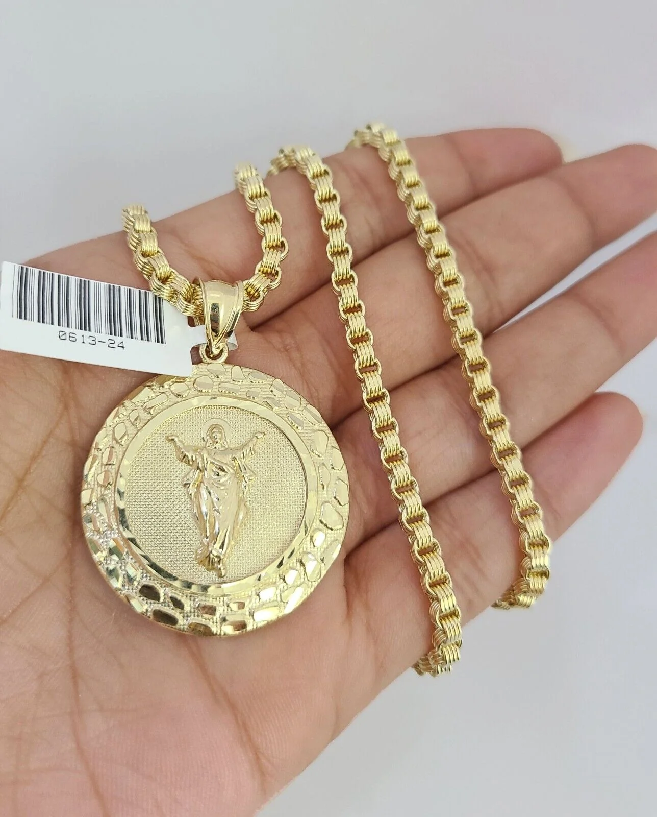 Real 10k Gold Byzantine Necklace Nugget Jesus Charm SET Chain 20-30" 3mm Pendant - Image 2