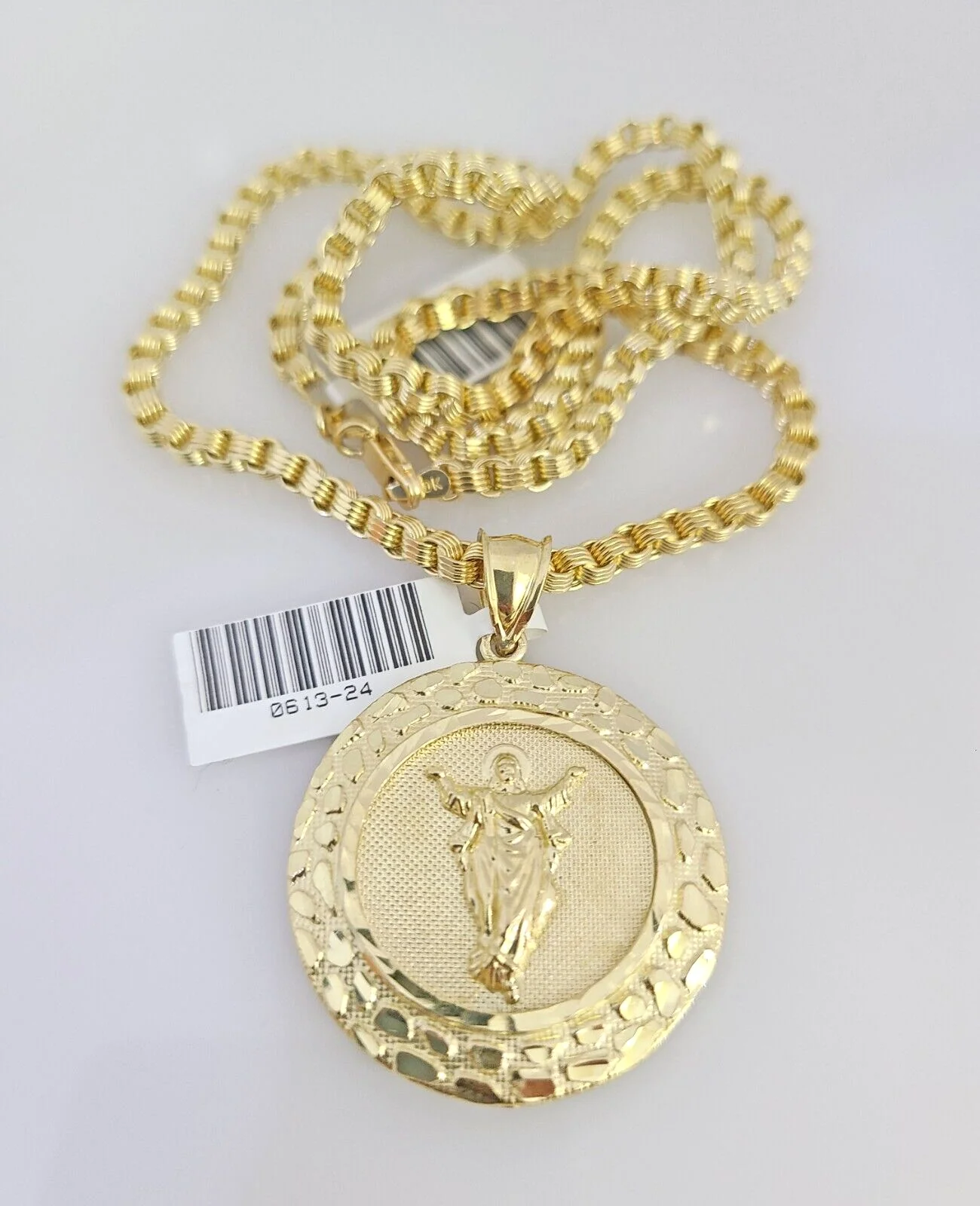 Real 10k Gold Byzantine Necklace Nugget Jesus Charm SET Chain 20-30" 3mm Pendant - Image 4