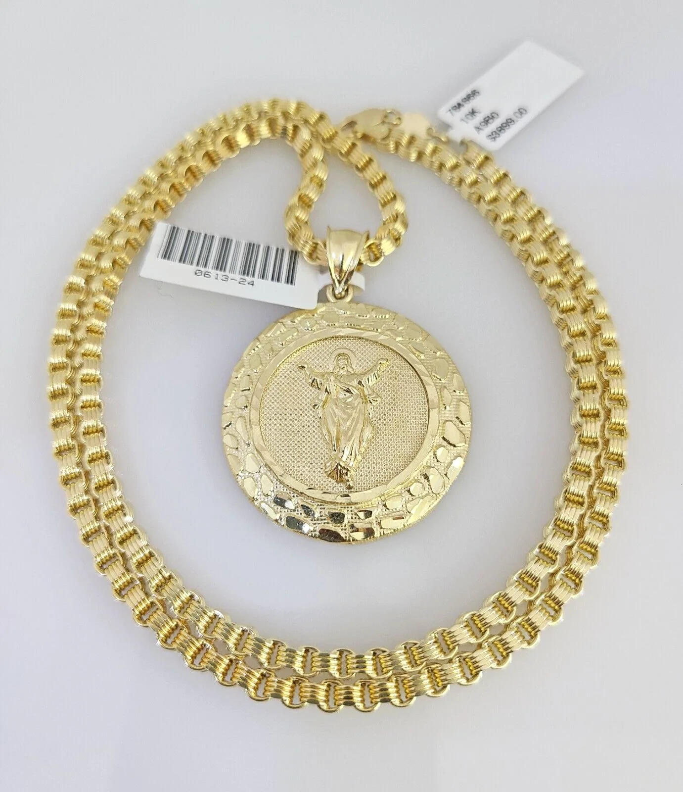 Real 10k Gold Byzantine Necklace Nugget Jesus Charm SET Chain 20-30" 3mm Pendant - Image 5