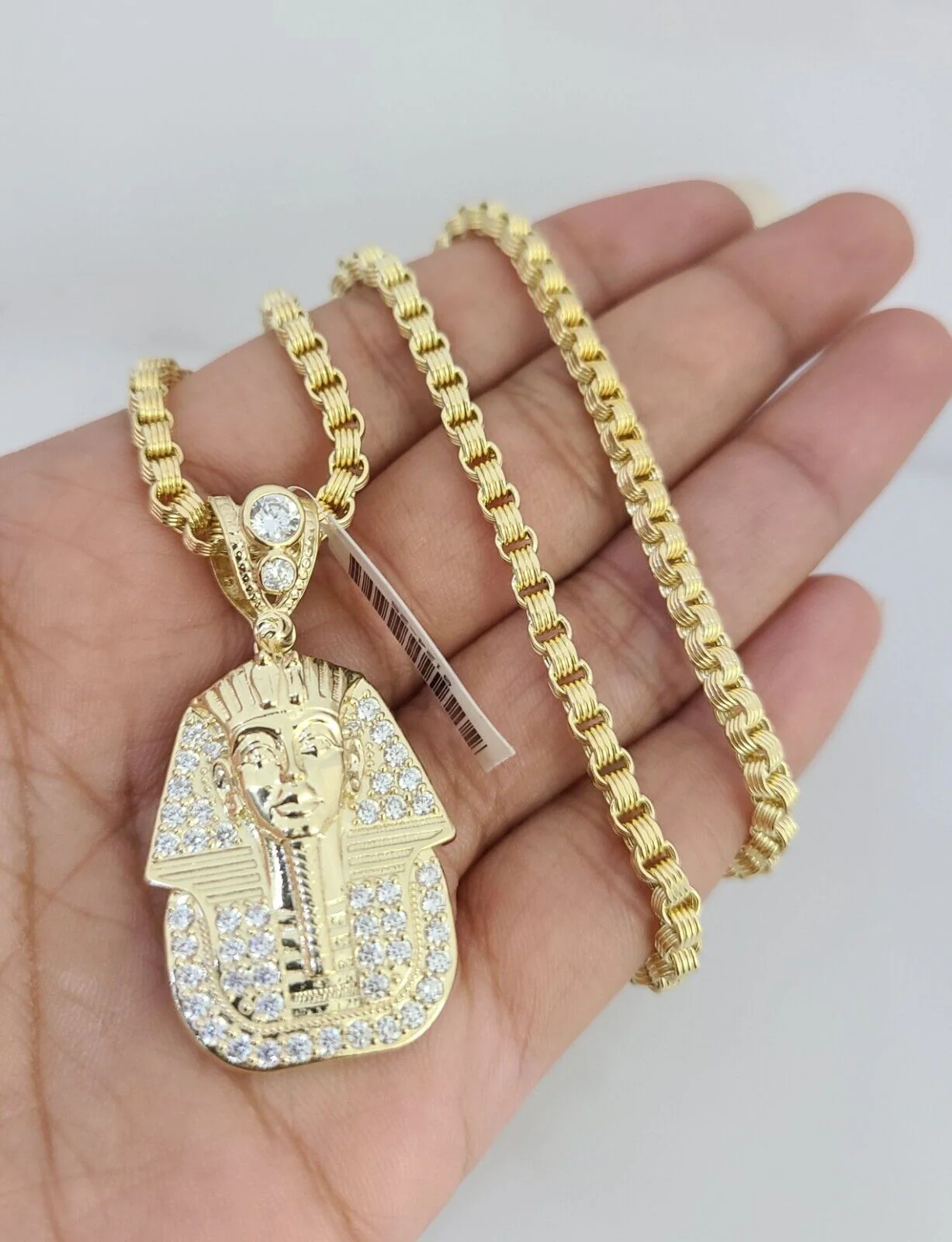 Real 10k Gold Byzantine Necklace Pharaoh Head Charm SET Chain 20-30" 3mm Pendant - Image 2