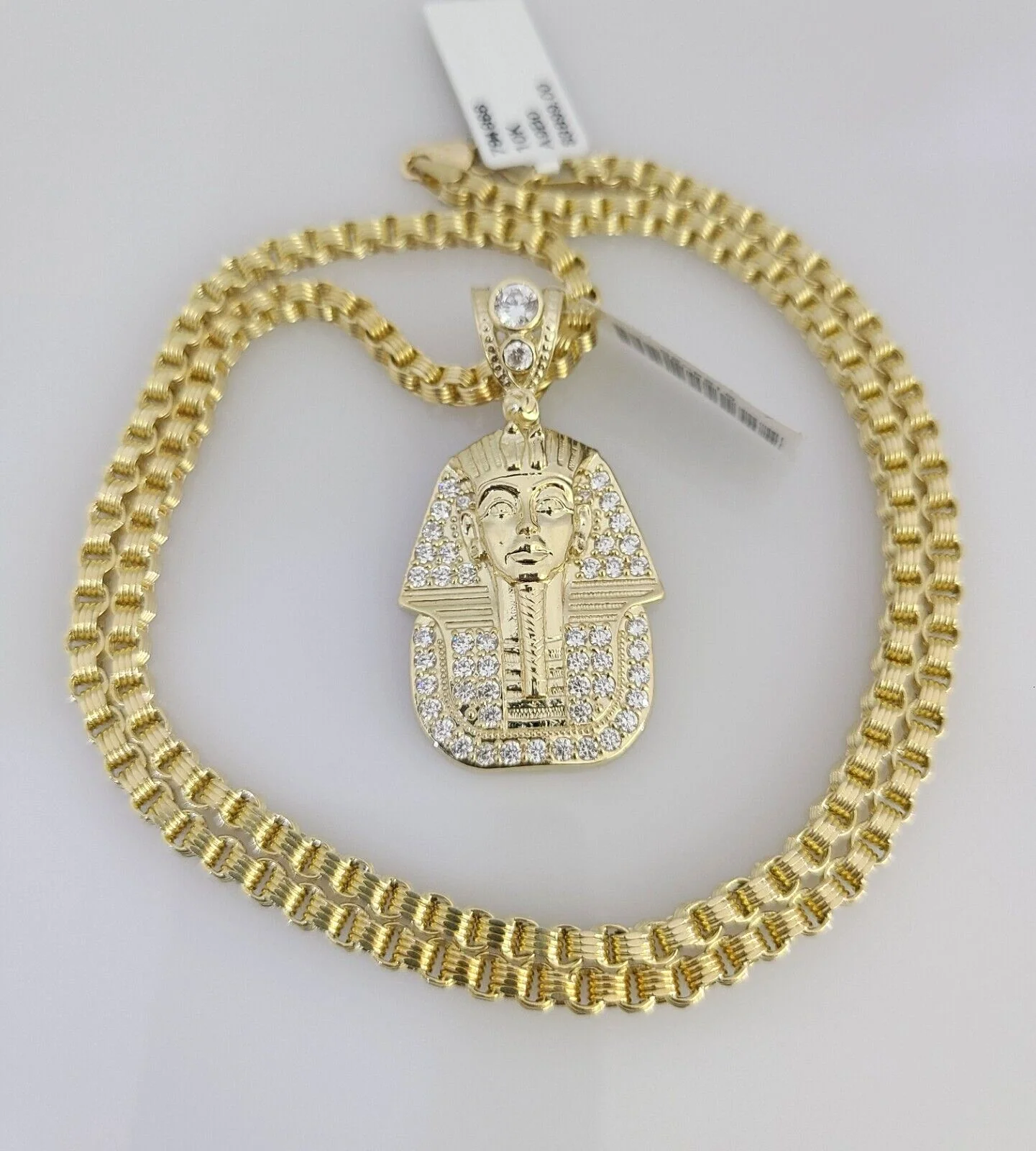 Real 10k Gold Byzantine Necklace Pharaoh Head Charm SET Chain 20-30" 3mm Pendant - Image 3