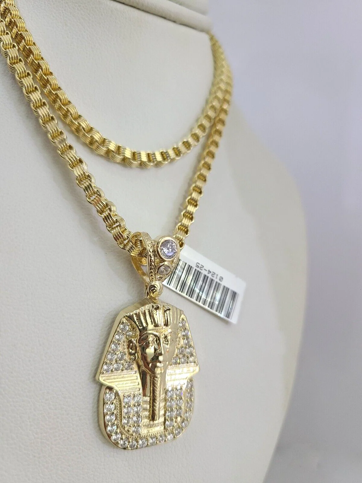 Real 10k Gold Byzantine Necklace Pharaoh Head Charm SET Chain 20-30" 3mm Pendant - Image 5