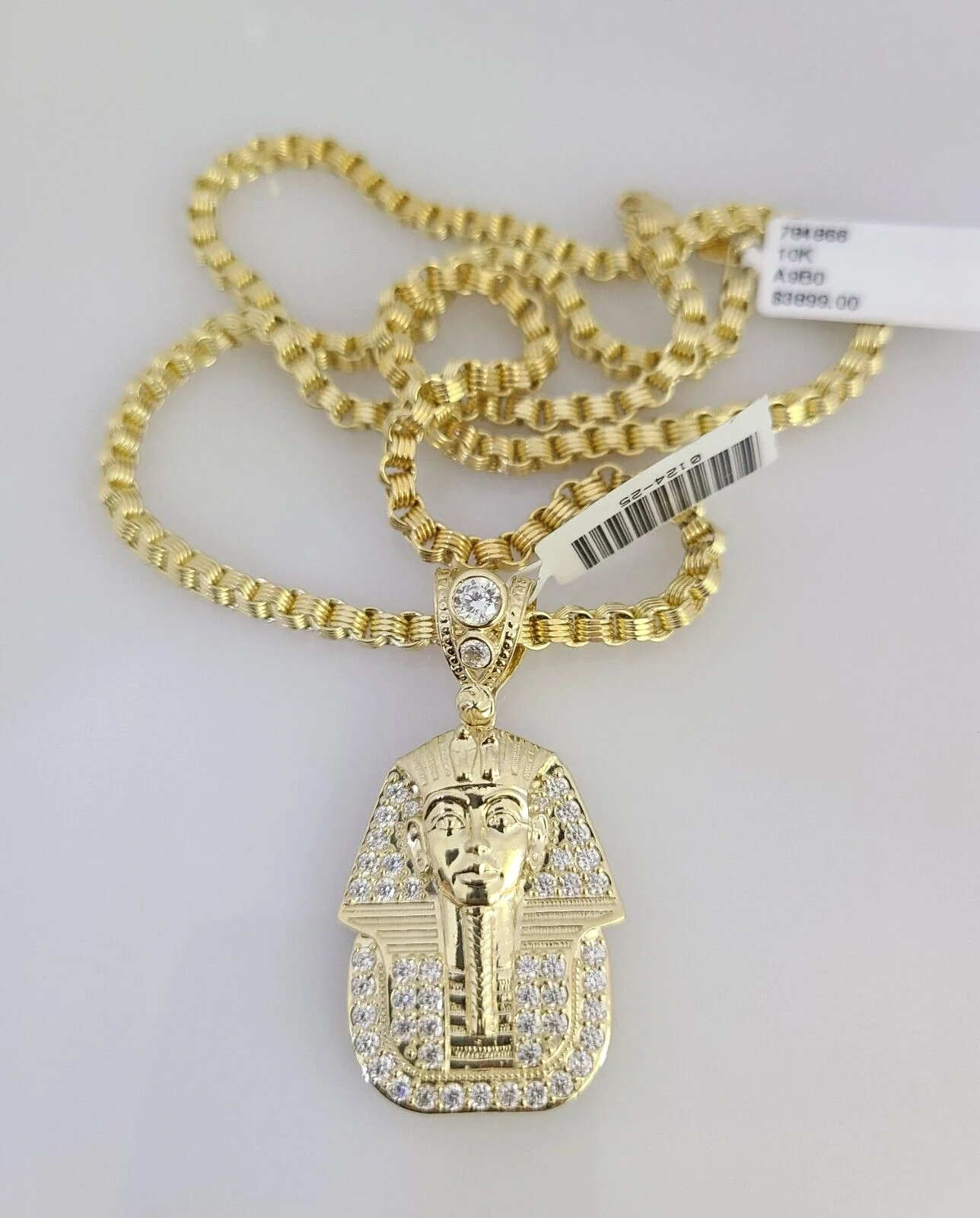 Real 10k Gold Byzantine Necklace Pharaoh Head Charm SET Chain 20-30" 3mm Pendant - Image 6