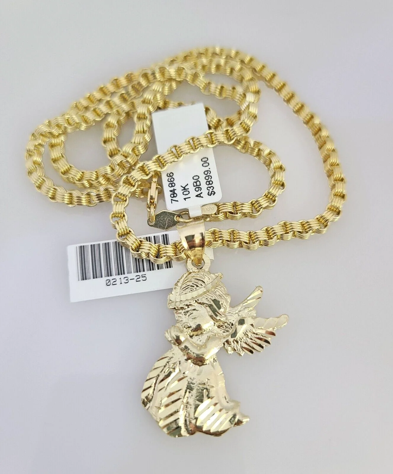 Real 10k Gold Byzantine Necklace Praying Angel Charm SET Chain 20"-30" 3mm - Image 4