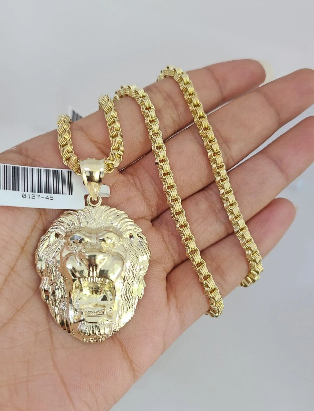 Real 10k Gold Byzantine Necklace Roaring Lion Charm SET Chain 20-30" 3mm Pendant - Image 2