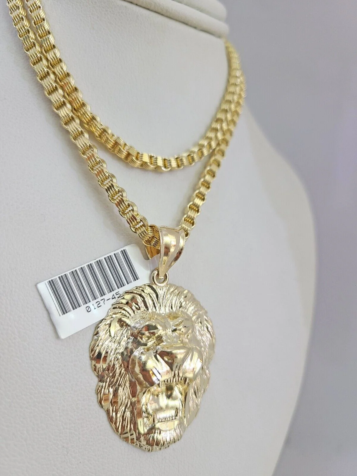 Real 10k Gold Byzantine Necklace Roaring Lion Charm SET Chain 20-30" 3mm Pendant - Image 3