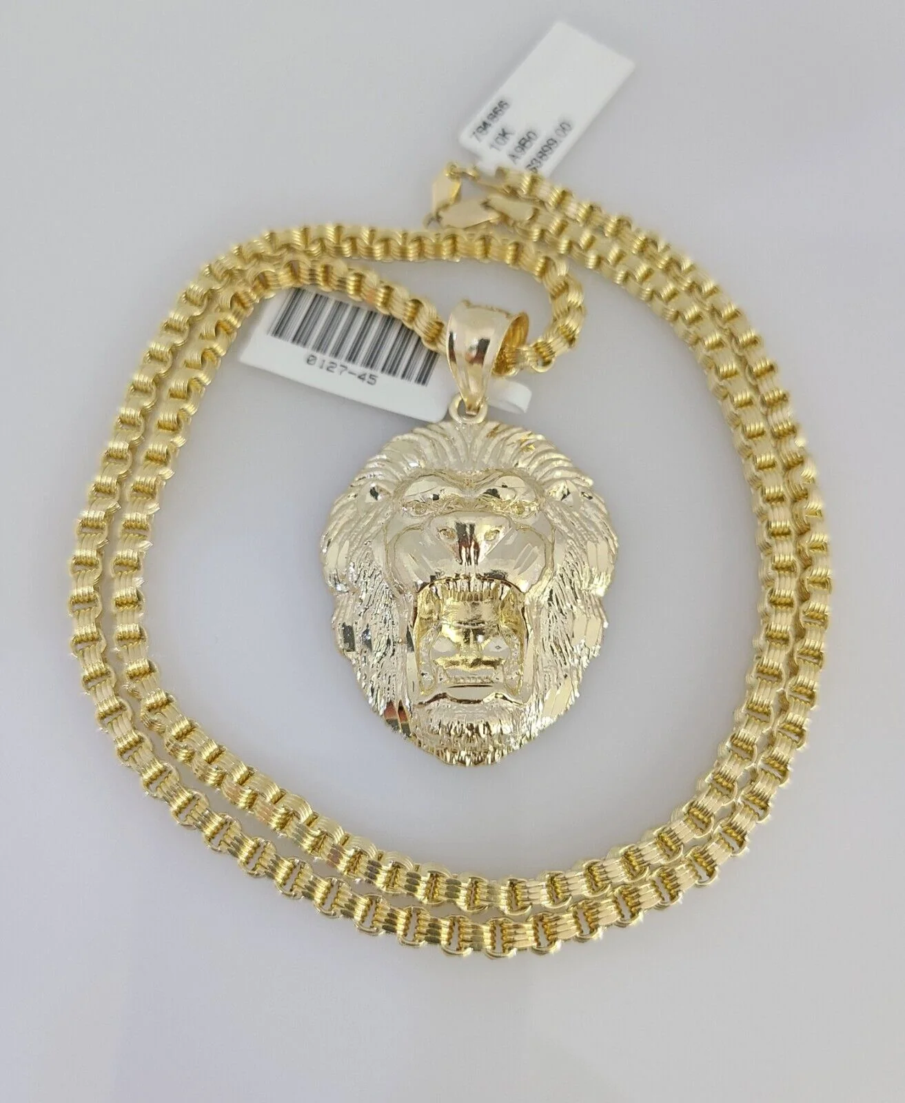 Real 10k Gold Byzantine Necklace Roaring Lion Charm SET Chain 20-30" 3mm Pendant - Image 4