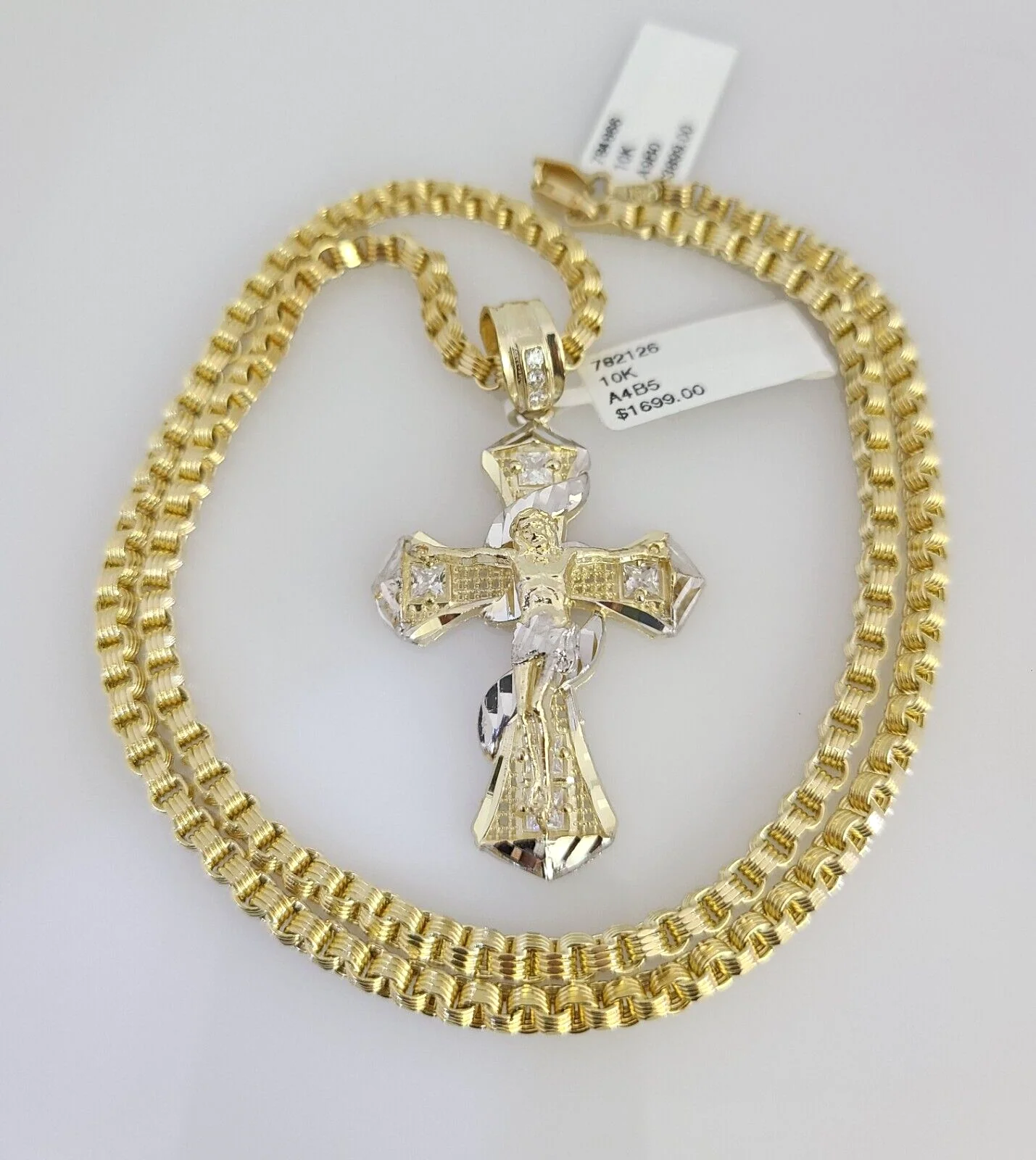 Real 10k Gold Byzantine Necklace Spiral Cross Charm SET Chain 20-30" 3mm Pendant - Image 2