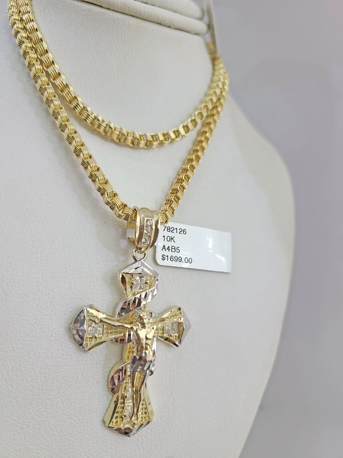 Real 10k Gold Byzantine Necklace Spiral Cross Charm SET Chain 20-30" 3mm Pendant - Image 4