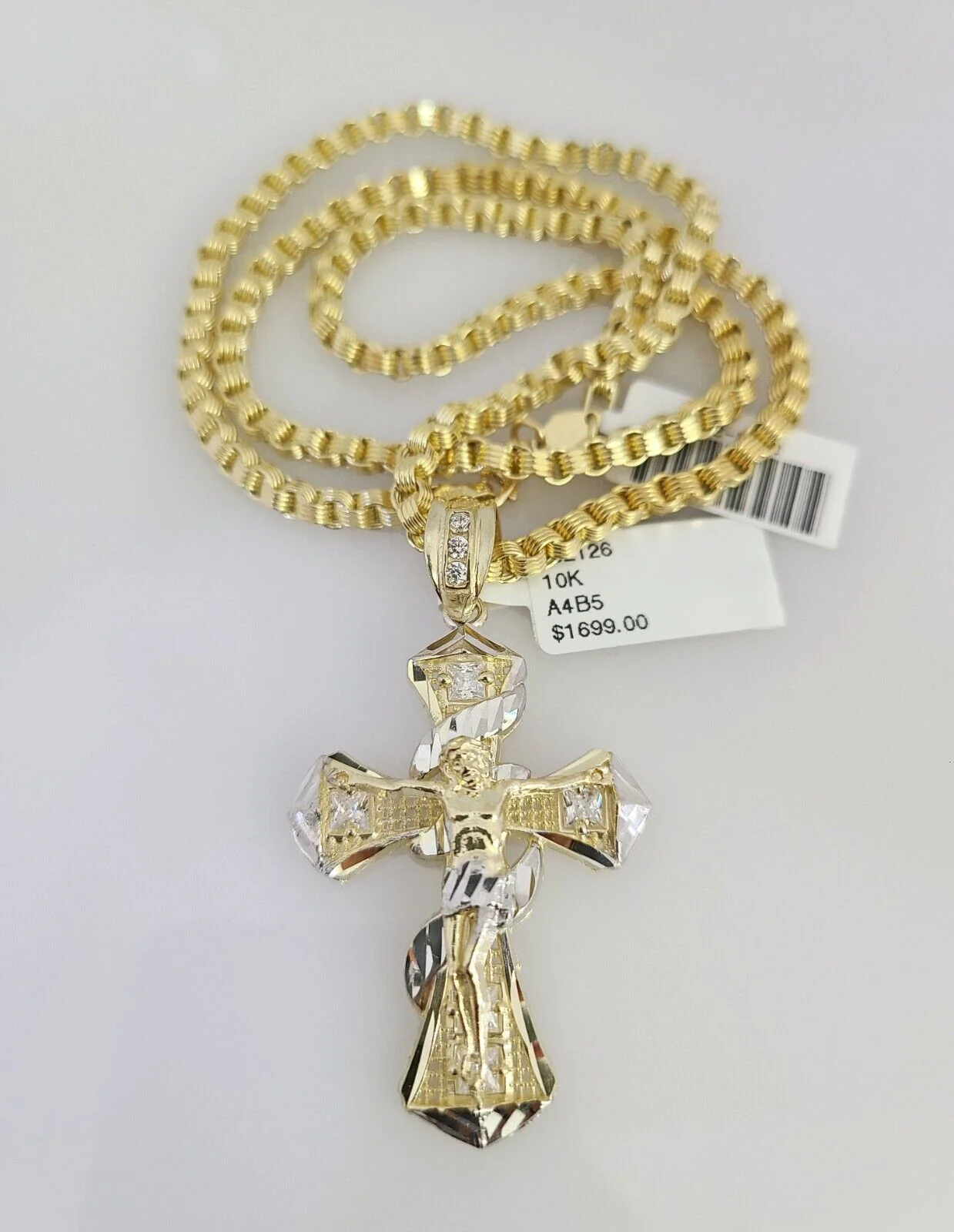 Real 10k Gold Byzantine Necklace Spiral Cross Charm SET Chain 20-30" 3mm Pendant - Image 5