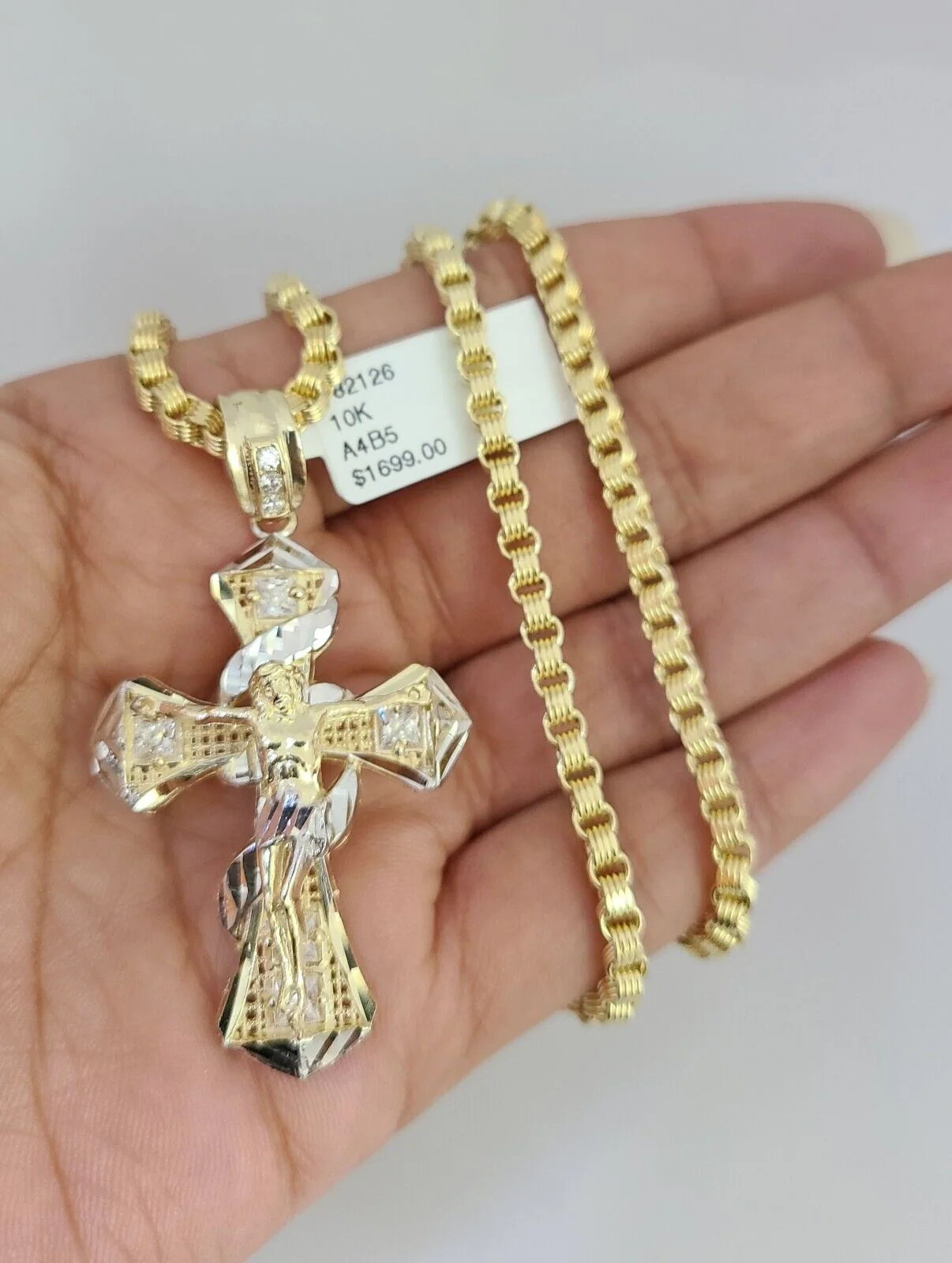 Real 10k Gold Byzantine Necklace Spiral Cross Charm SET Chain 20-30" 3mm Pendant - Image 6