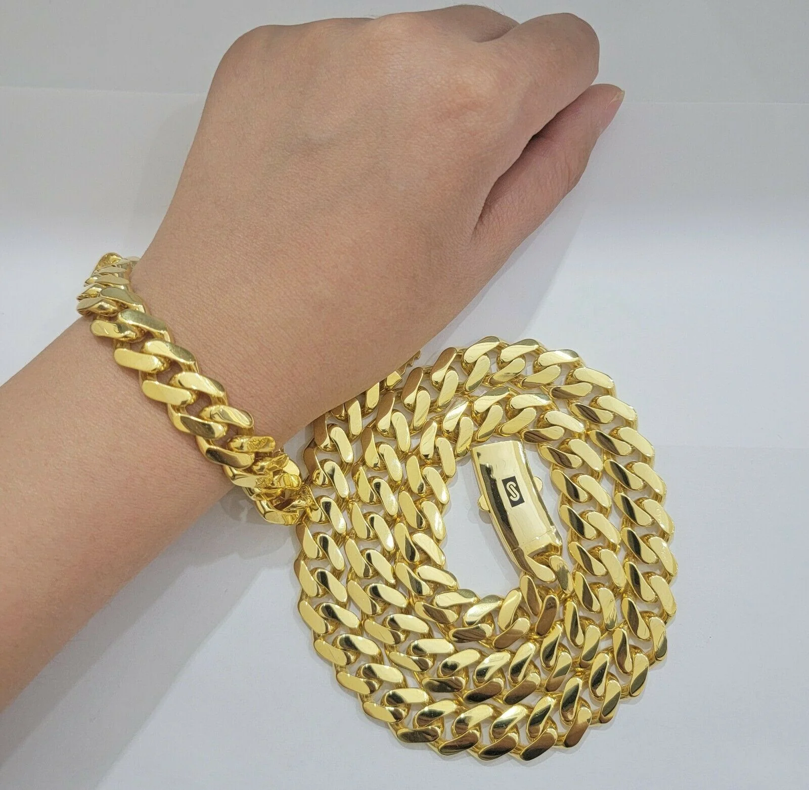 Real 10k Gold Chain 13mm 24" Miami Cuban Royal Link Shiny Plain Necklace Monaco - Image 7