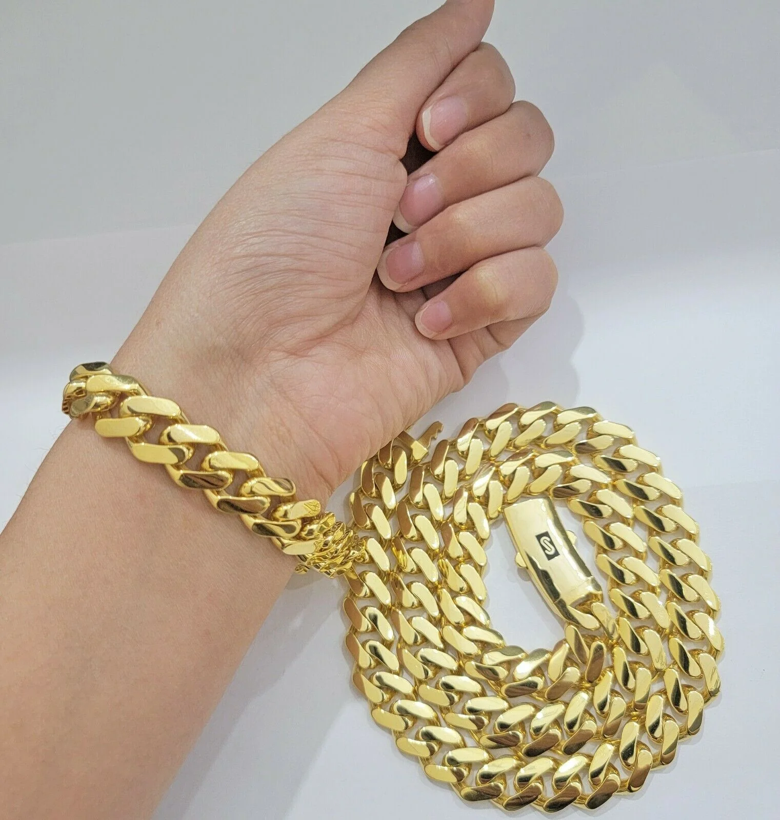 Real 10k Gold Chain 13mm 24" Miami Cuban Royal Link Shiny Plain Necklace Monaco - Image 9