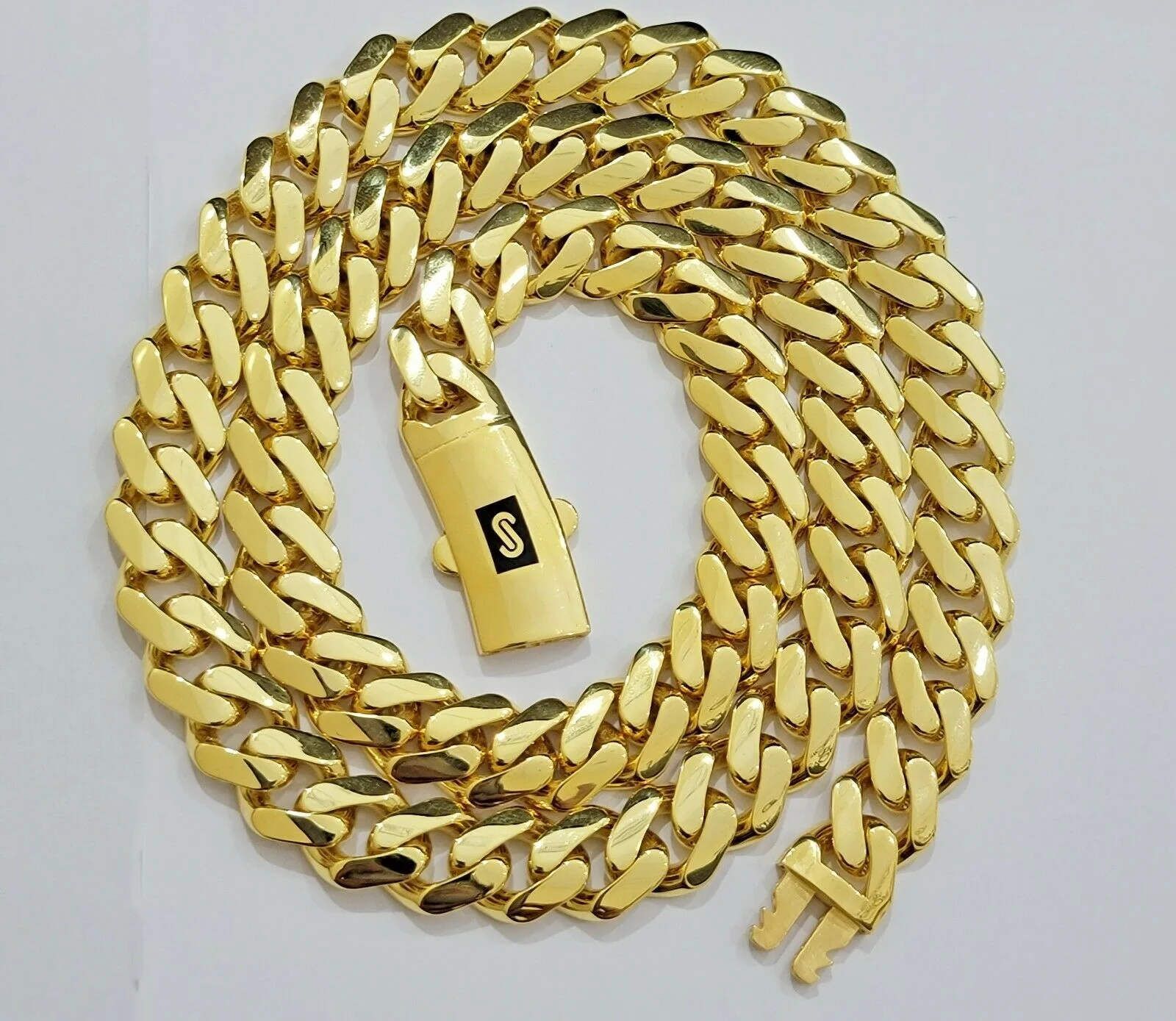 Real 10k Gold Chain 13mm 26" Miami Cuban Royal Link Shiny Plain Necklace Monaco - Image 5