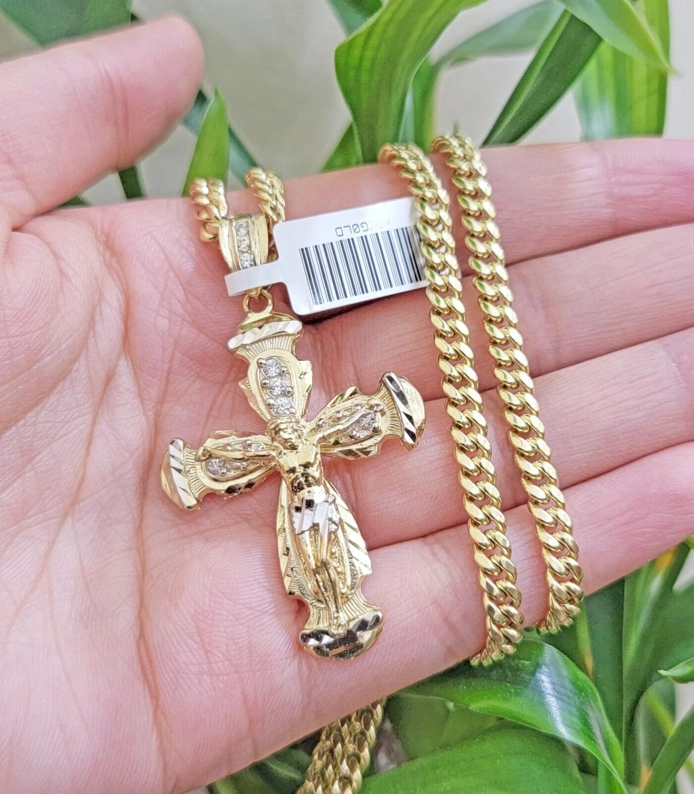 Real 10k Gold Chain & cross charm pendant SET Miami Cuban link necklace 5 mm 20" - Image 3
