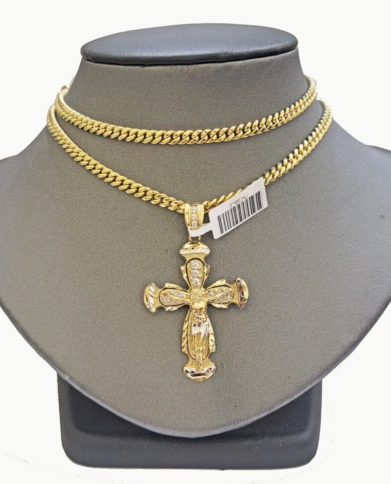 Real 10k Gold Chain & cross charm pendant SET Miami Cuban link necklace 5 mm 20" - Image 5
