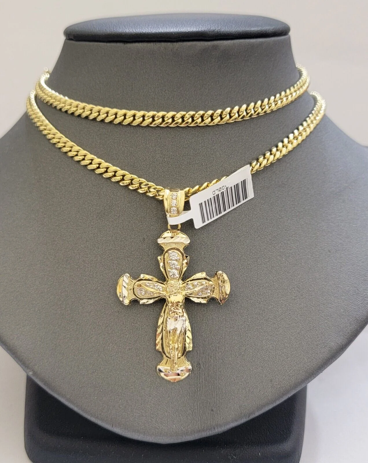 Real 10k Gold Chain & cross charm pendant SET Miami Cuban link necklace 5 mm 22" - Image 3