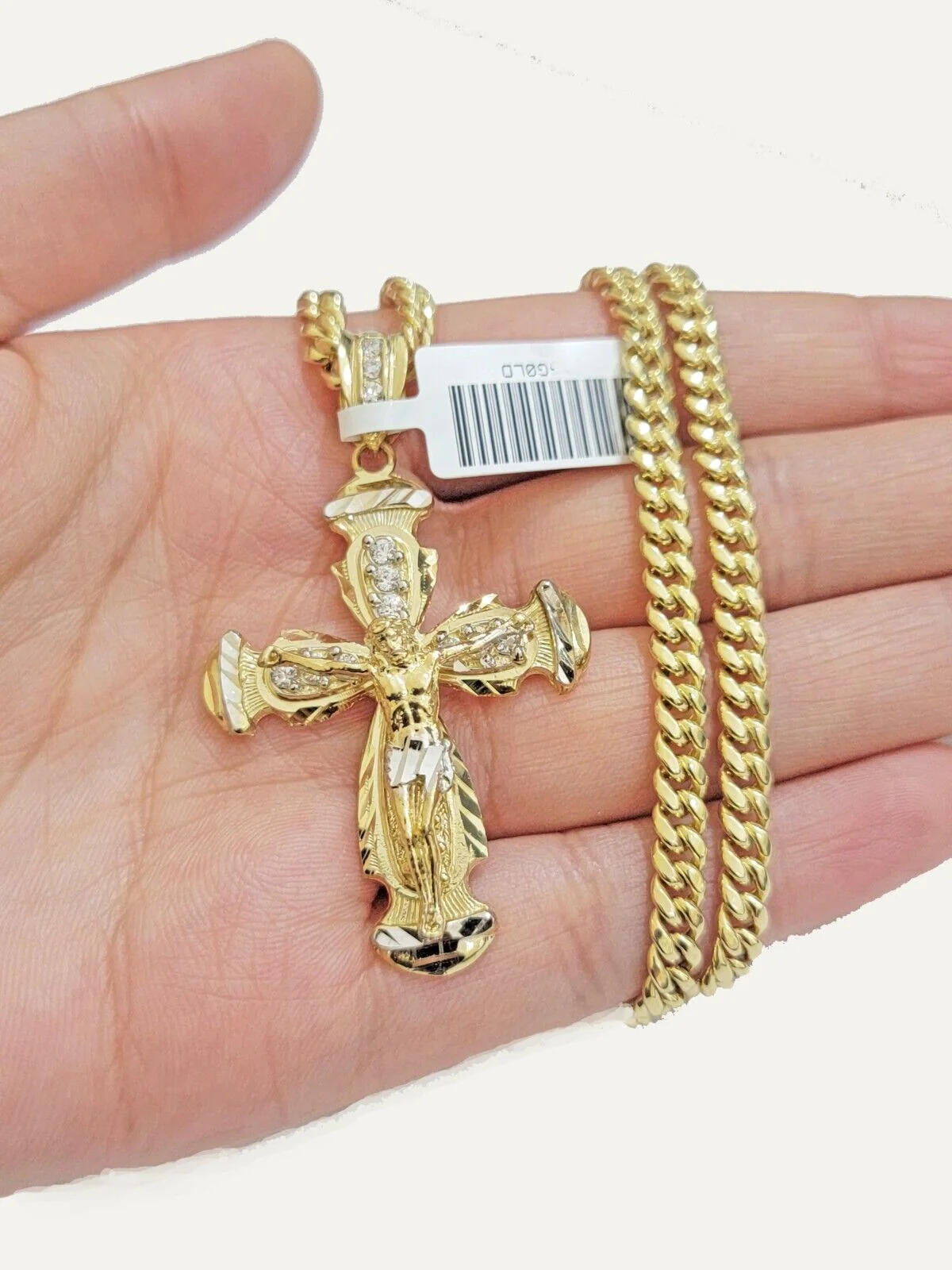 Real 10k Gold Chain & cross charm pendant SET Miami Cuban link necklace 5 mm 22" - Image 4