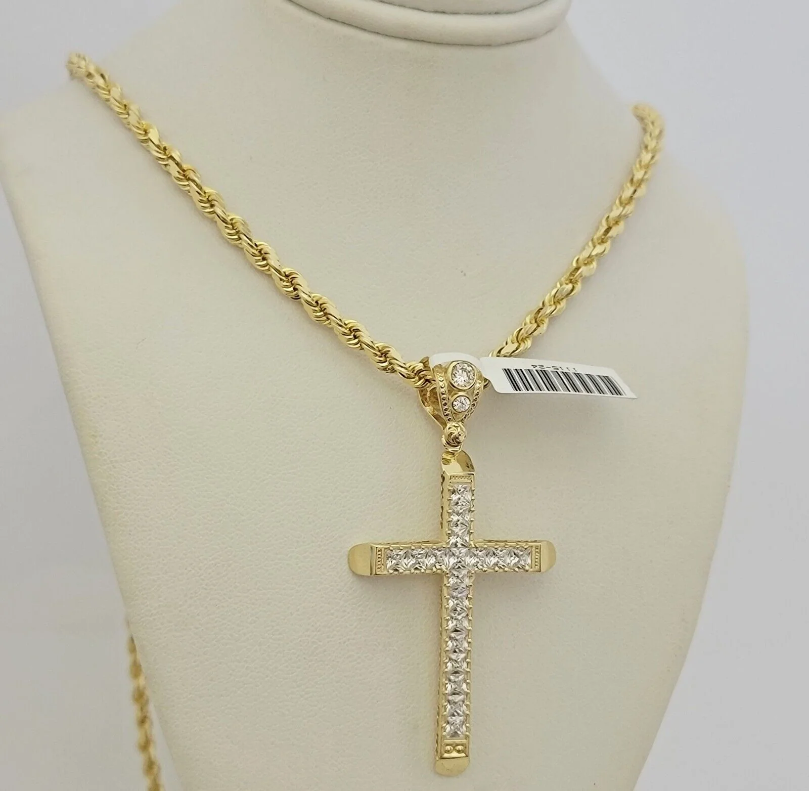 Real 10k Gold Chain Cross Charm Pendant Set Solid 4mm 22 Inch Rope Necklace Mens - Image 2