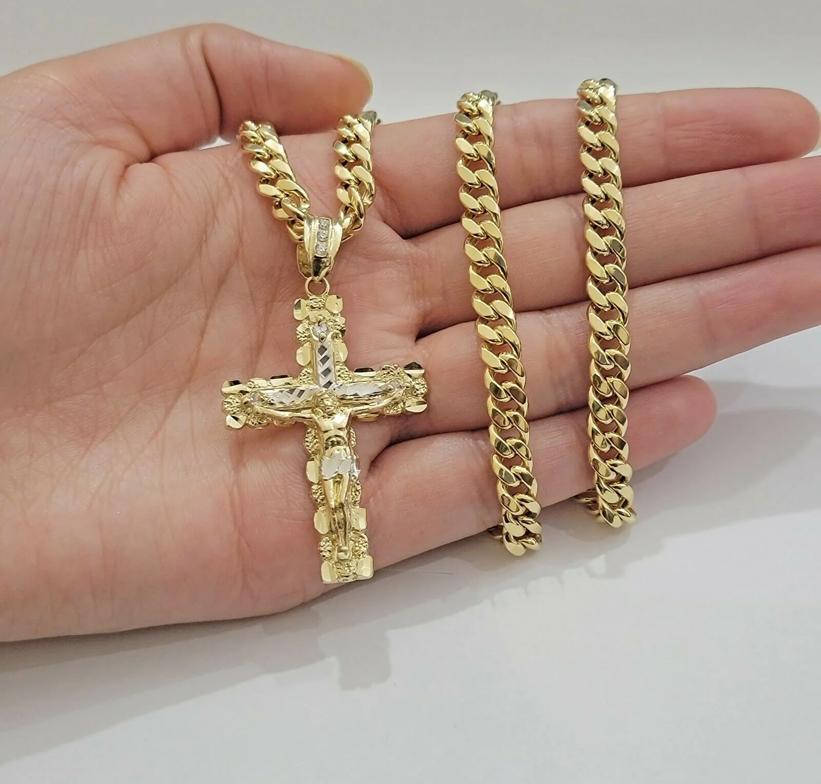 Real 10k Gold Chain Cross SET Miami Cuban Link Necklace 6mm 24" 26" 28" Crucifix - Image 8