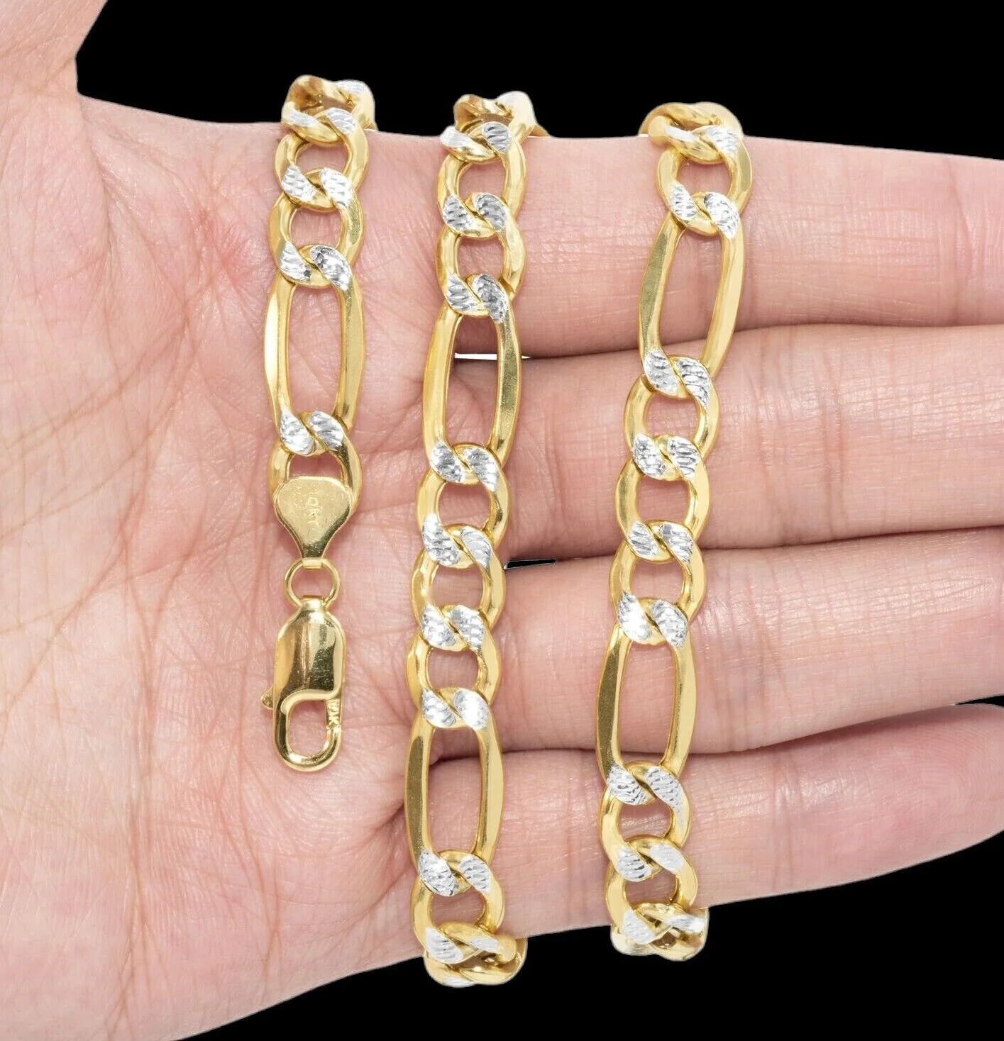 Real 10k Gold Chain Figaro Link Necklace 3.5mm-9mm, Men Women 18"-30" Inch, 10kt - Image 11