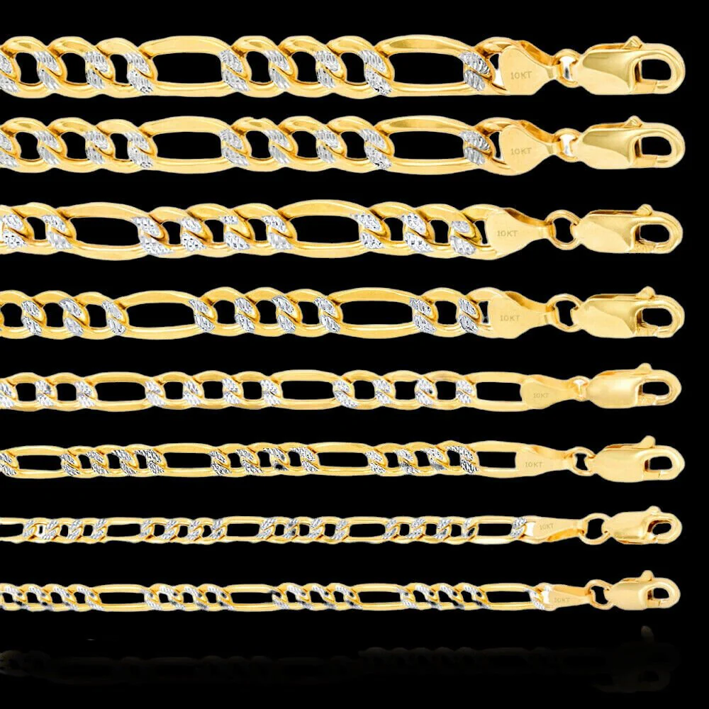 Real 10k Gold Chain Figaro Link Necklace 3.5mm-9mm, Men Women 18"-30" Inch, 10kt - Image 8