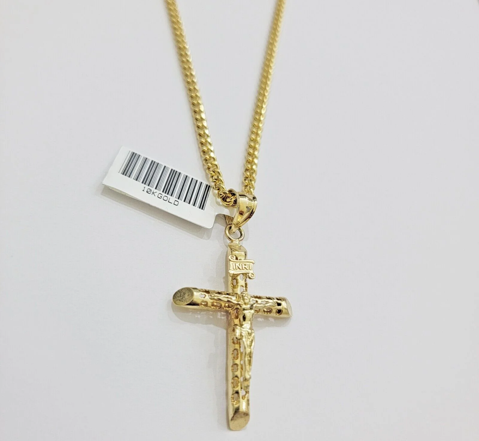 Real 10k Gold Chain Jesus Cross Charm Pendant SET 3mm Miami Cuban Link Necklace - Image 3