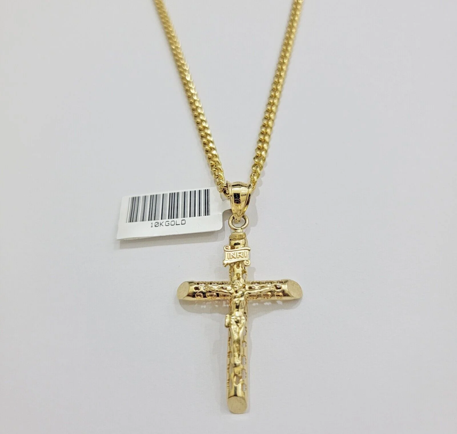 Real 10k Gold Chain Jesus Cross Charm Pendant SET 3mm Miami Cuban Link Necklace - Image 5