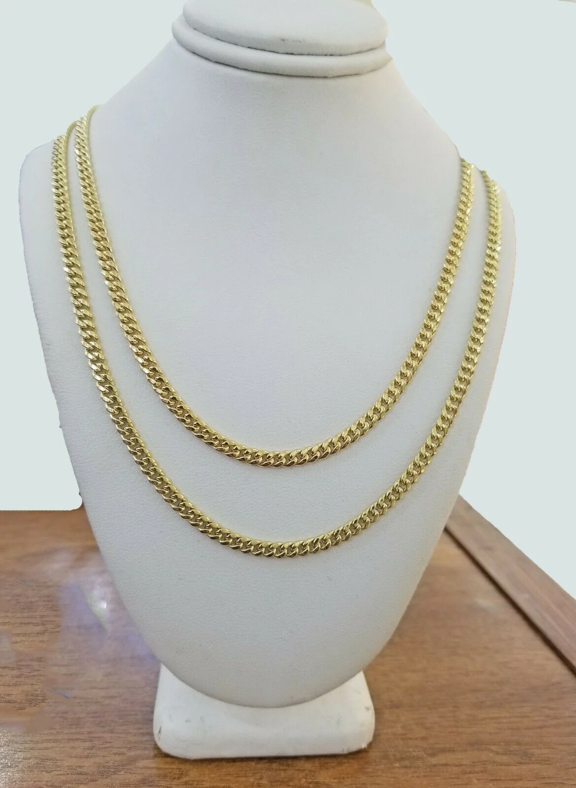 Real 10k Gold Chain Miami Cuban Link 16" 18" 3.5mm Women Necklace Layer 2 piece - Image 2