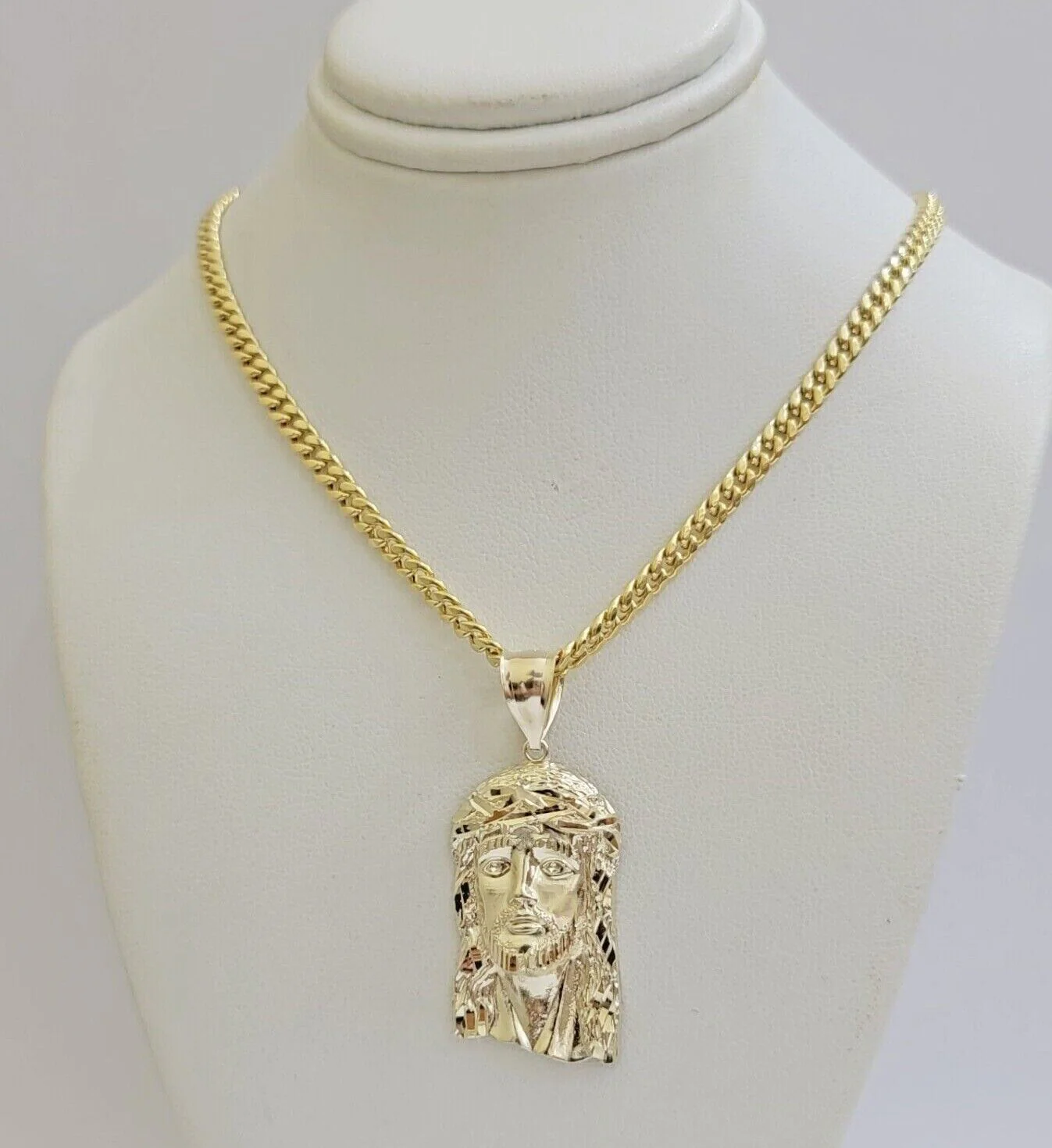 REAL 10k Gold Chain Necklace Charm Pendant SET, 5mm Miami Cuban Link, Jesus Head - Image 7