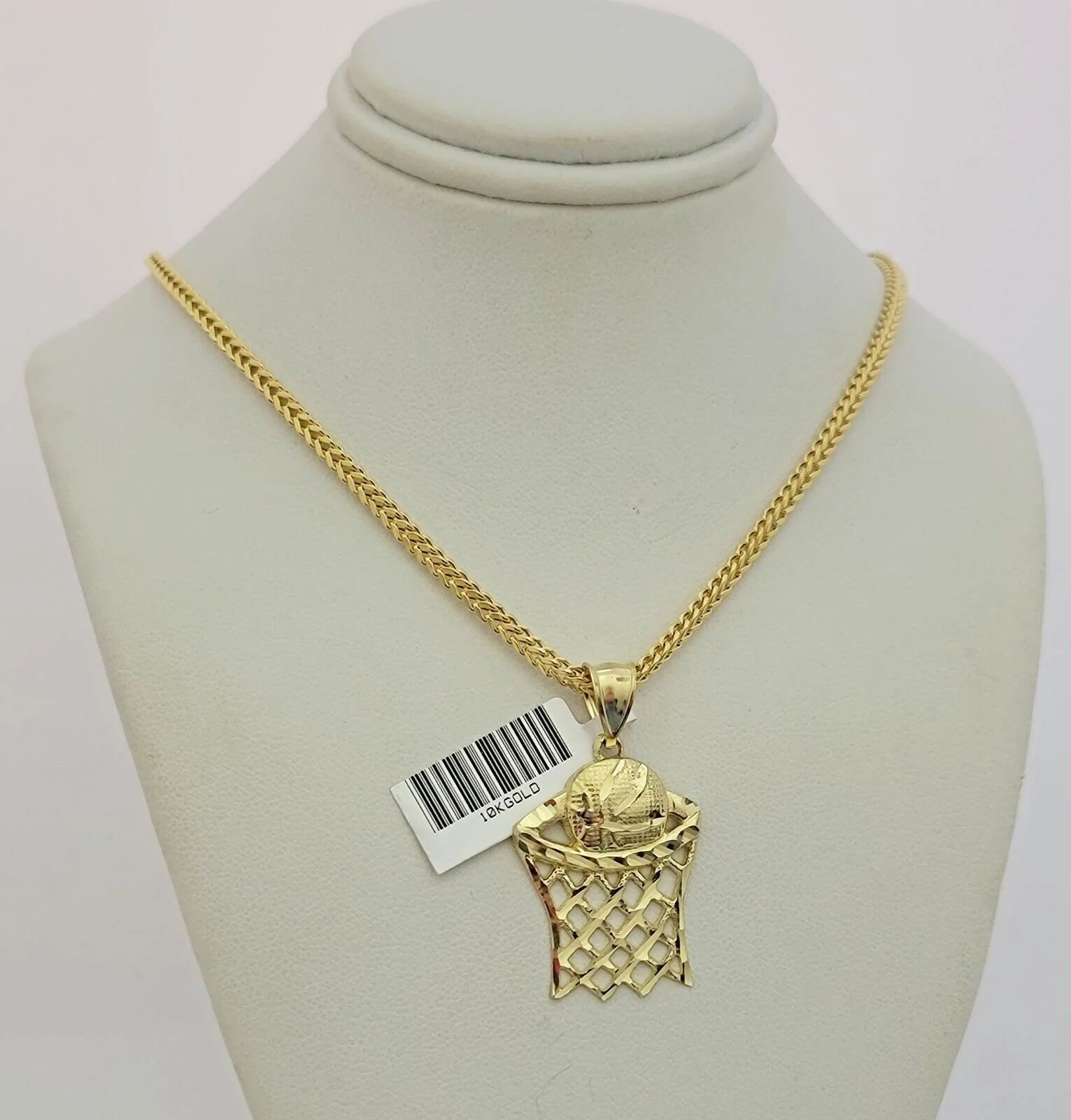 Real 10k Gold Chain Pendant Set Franco Necklace Basketball Charm 2.5mm 18"-24" - Image 2