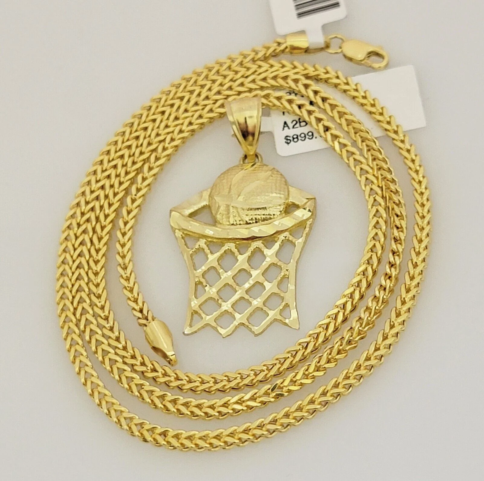 Real 10k Gold Chain Pendant Set Franco Necklace Basketball Charm 2.5mm 18"-24" - Image 3