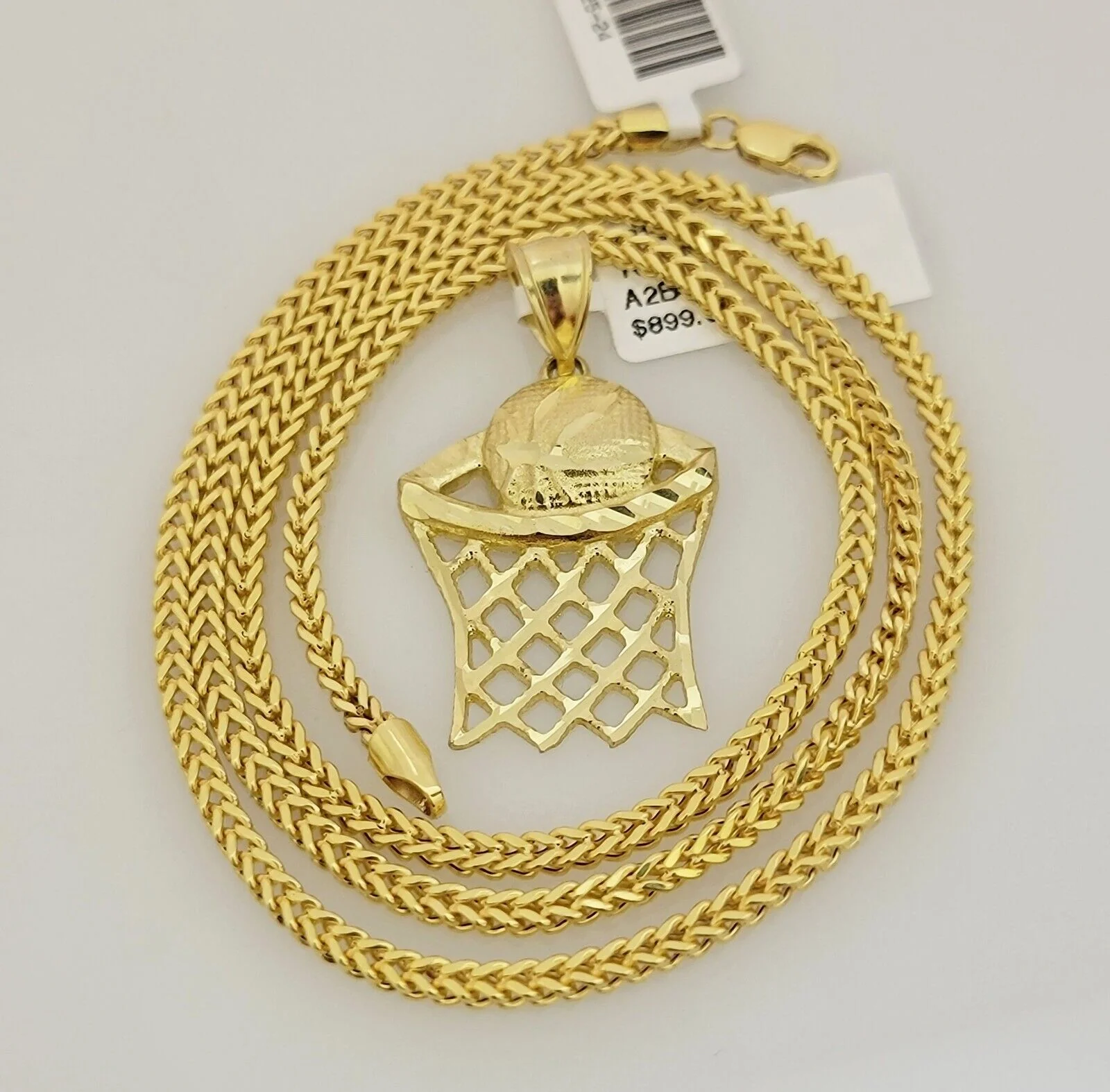 Real 10k Gold Chain Pendant Set Franco Necklace Basketball Charm 2.5mm 18"-24" - Image 6