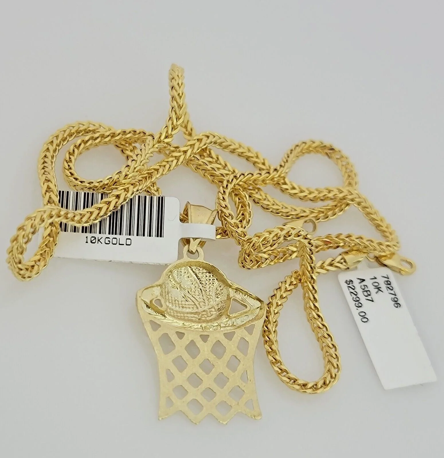 Real 10k Gold Chain Pendant Set Franco Necklace Basketball Charm 2.5mm 18"-24" - Image 7