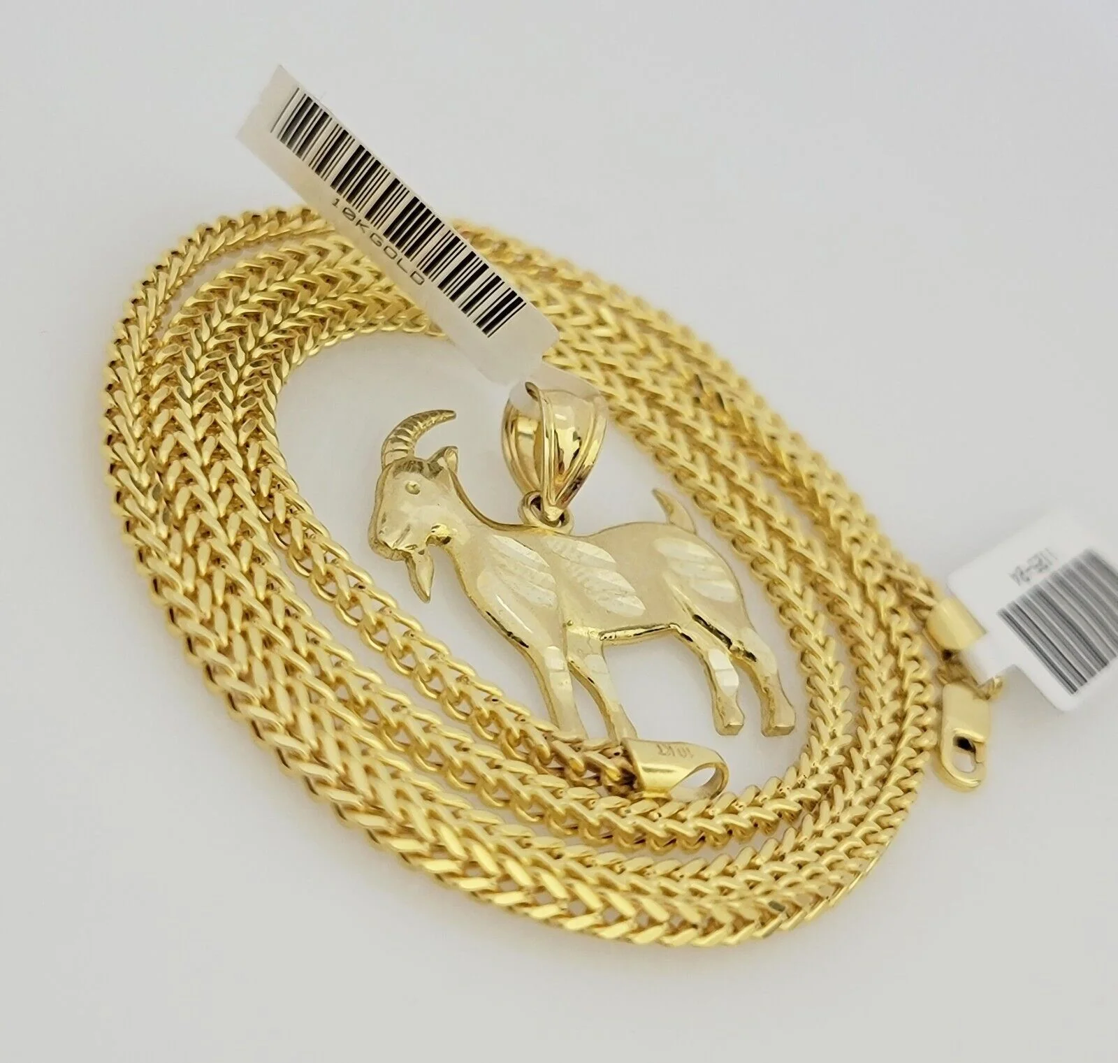 Real 10k Gold Chain Pendant SET Franco Necklace GOAT Charm 2.5mm 18"-24 Inch - Image 5
