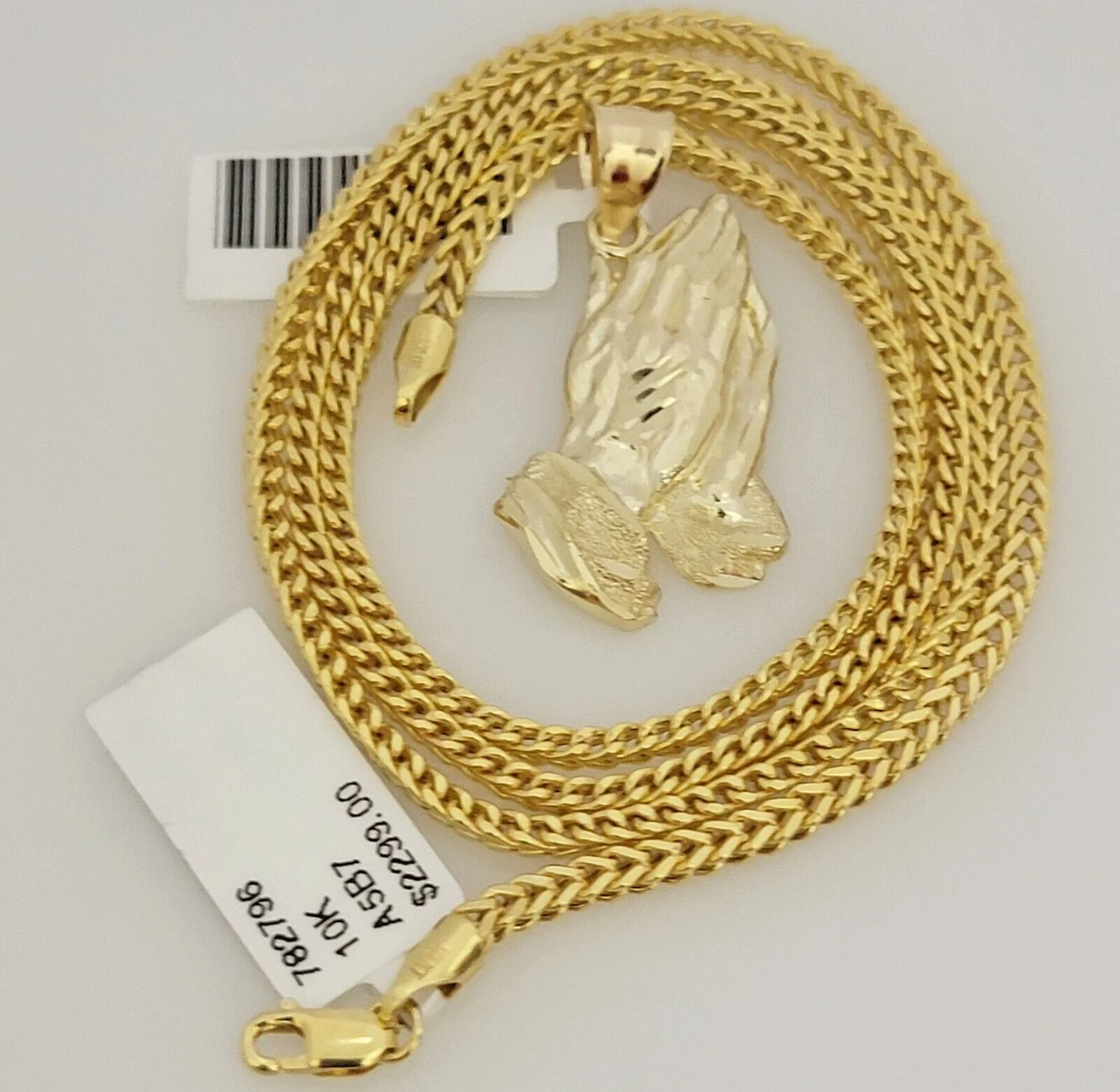 Real 10k Gold Chain Pendant SET Franco Necklace Praying Hand Charm 2.5mm 18"-24" - Image 3
