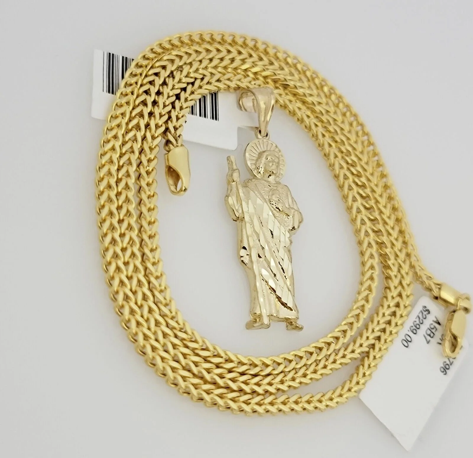Real 10k Gold Chain Pendant Set Franco Necklace Saint Jude Charm 2.5mm 18"-24" - Image 7