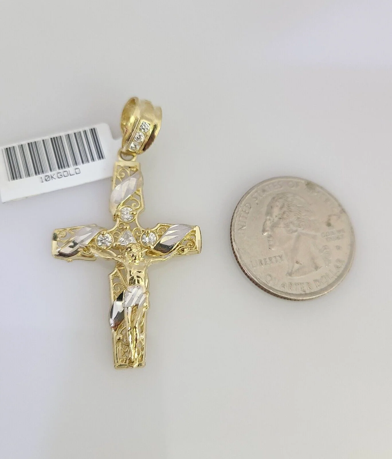 Real 10k Gold Chain Pendant SET Jesus Cross Charm Miami Cuban Link Necklace 2mm - Image 6