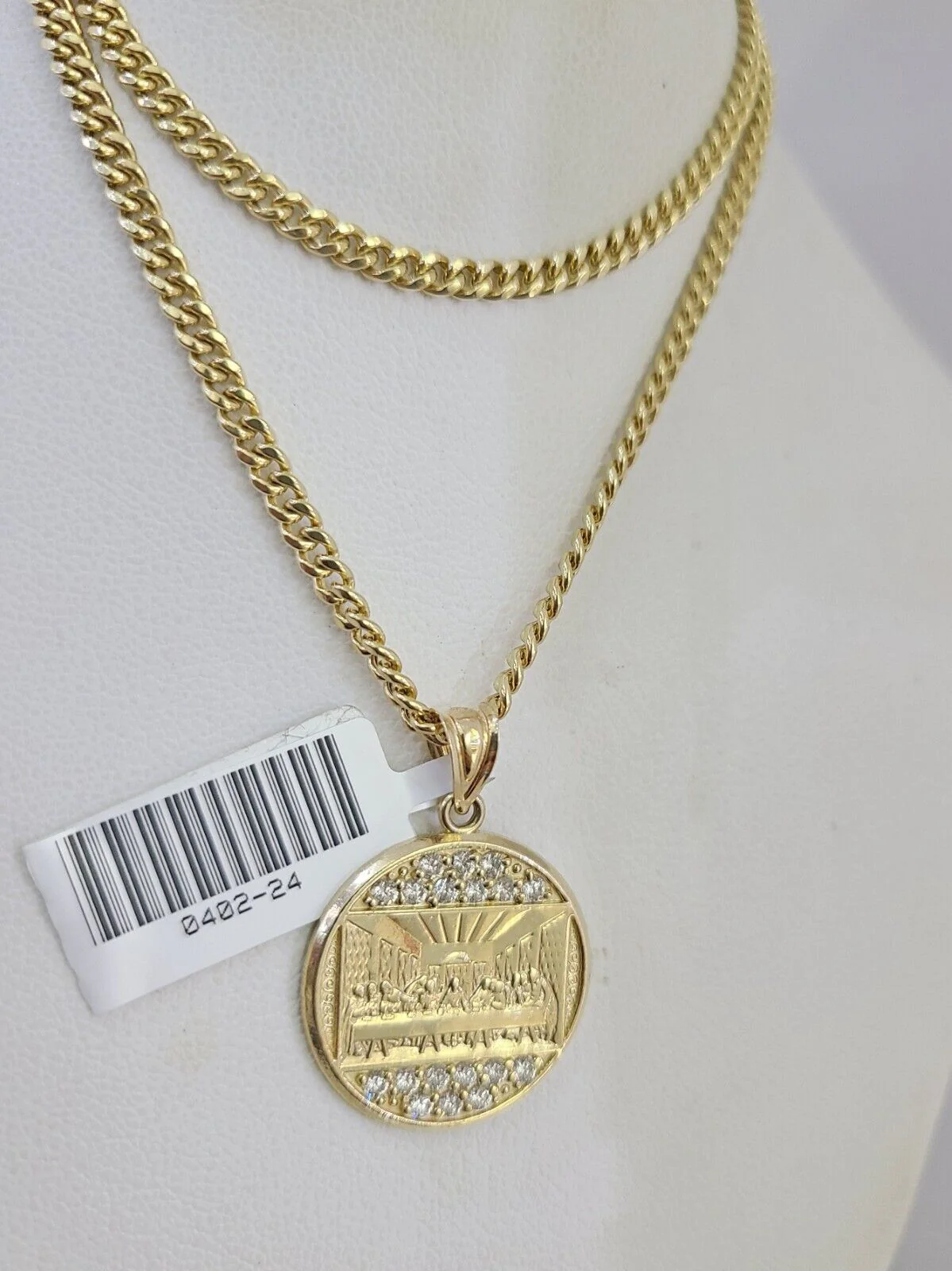 Real 10k Gold Chain Pendant SET Last Supper Charm Miami Cuban Link Necklace 2mm - Image 2