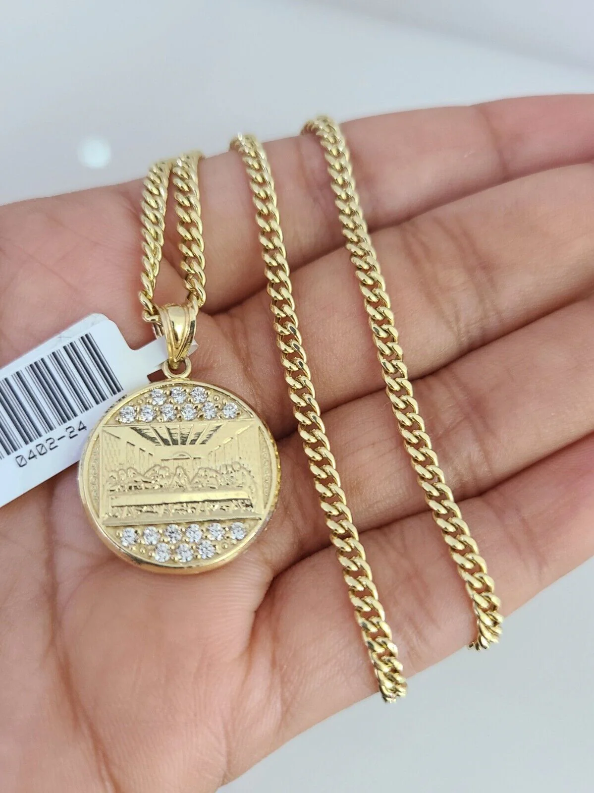 Real 10k Gold Chain Pendant SET Last Supper Charm Miami Cuban Link Necklace 2mm - Image 4