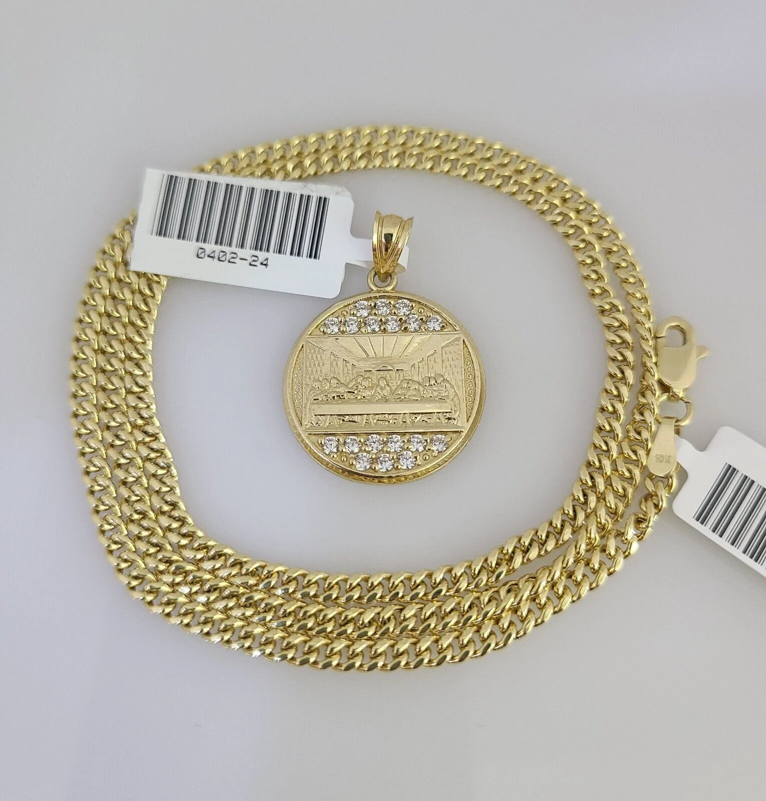 Real 10k Gold Chain Pendant SET Last Supper Charm Miami Cuban Link Necklace 2mm - Image 5
